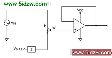 Figure 4. Volume control with finite impedance bias network.